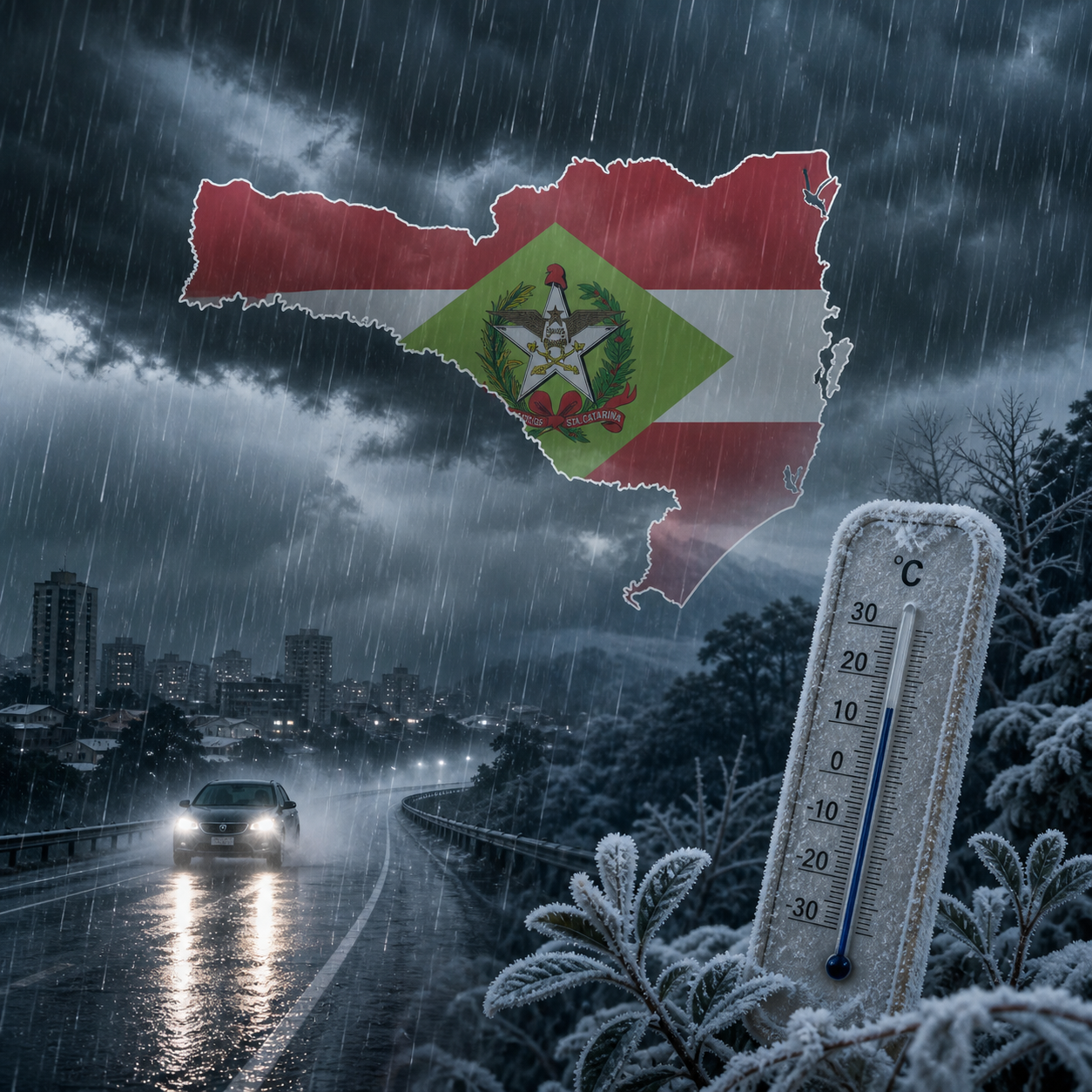 Chuva volumosa e frio colocam Santa Catarina em alerta neste fim de semana