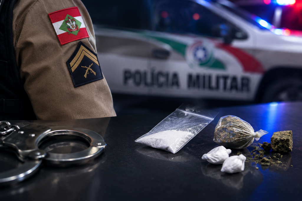 PM flagra drogas e falsa identidade em bares e praças de Jaraguá
