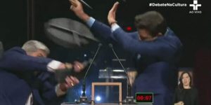 Datena agride Pablo Marçal com cadeira durante debate