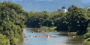 Cerca de 300 kg de lixo são retirados do Rio Itapocu em ação de limpeza em Jaraguá do Sul