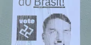 Cartazes que relacionam Flávio Bolsonaro ao nazismo são encontrados no Centro de Jaraguá do Sul; caso é investigado