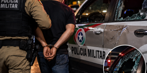Homem com mandado de prisão em aberto é detido após danificar viatura da PM em Guaramirim
