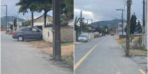 Moradores pedem retirada de postes instalados sobre pista em rua do bairro Bananal do Sul em Guaramirim